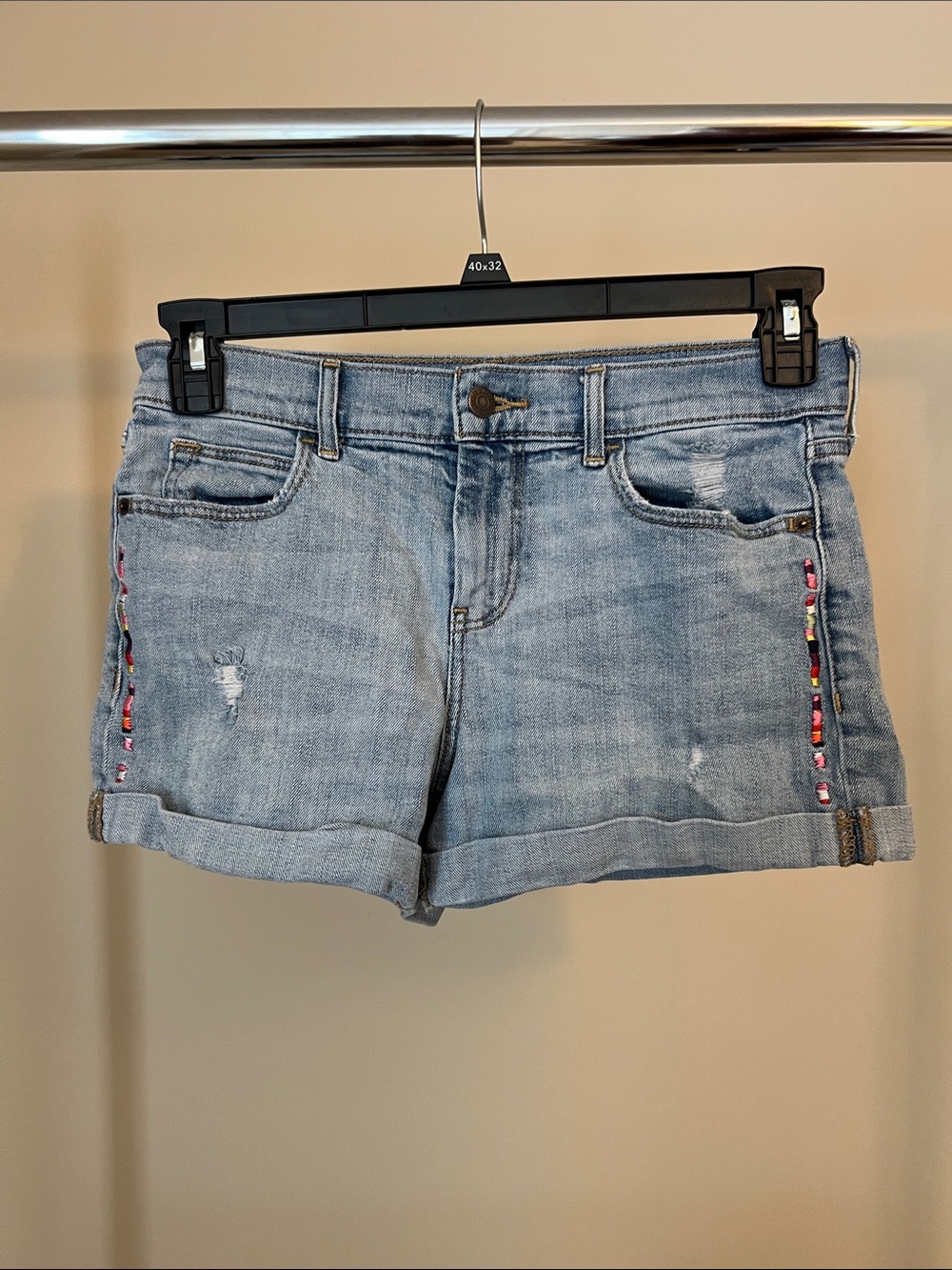 Old Navy Light Blue Denim Shorts with Beaded Side Accents